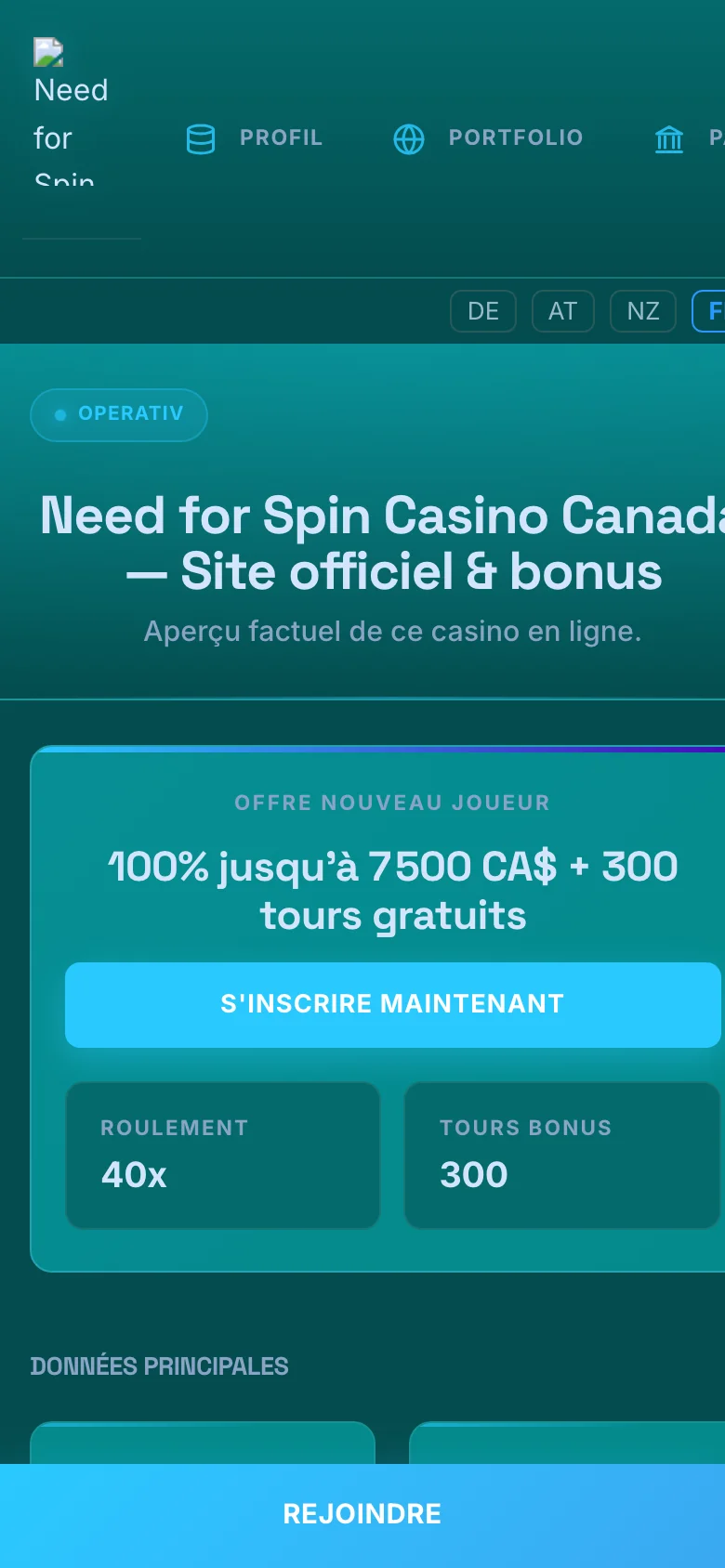 Need for Spin Casino mobile lobby screenshot
